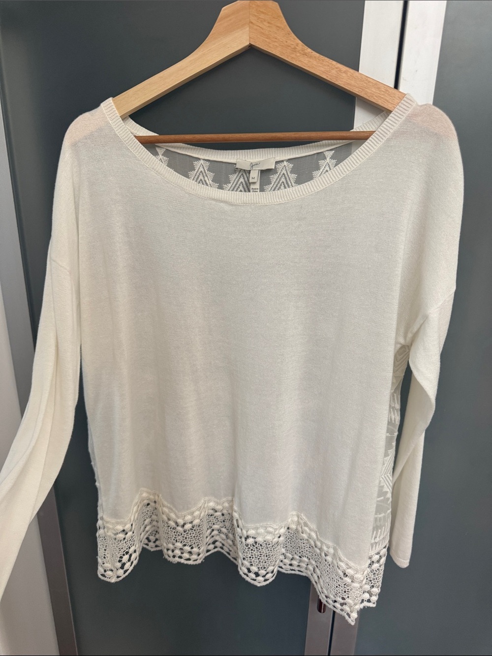 Joie Cream Crochet-Hem Lightweight Knit Top